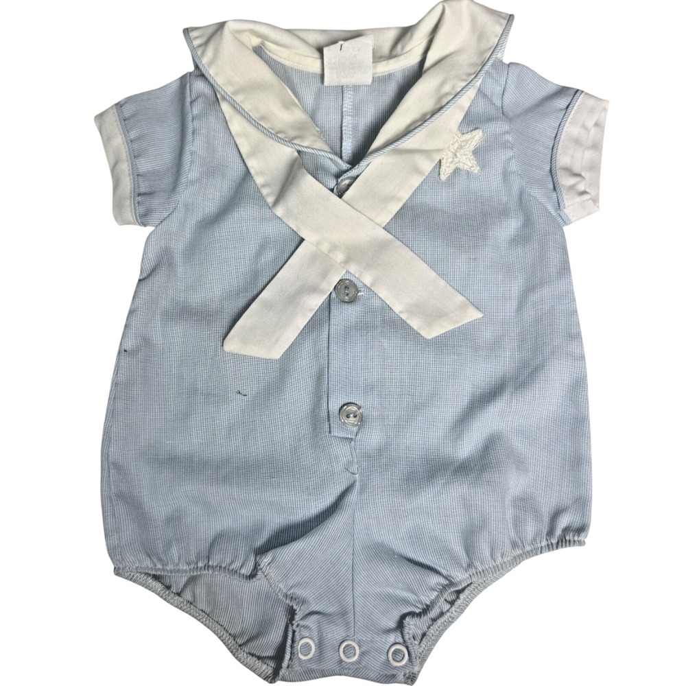 Vintage Bryan Baby 0-3 Month Sailor Suit One-Piece Nautical Coastal Retro Summer